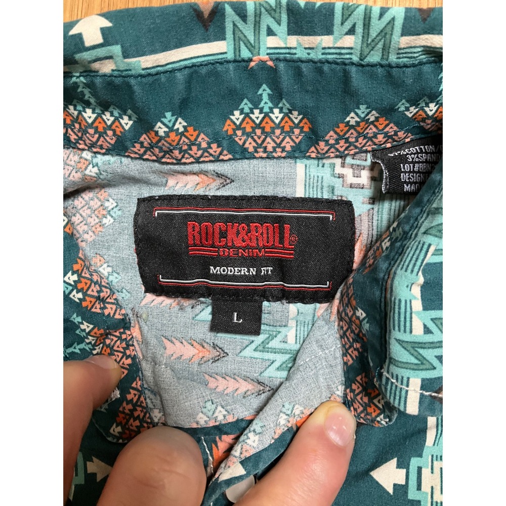 Aztec-Print Teal Western Snap Closure Shirt - Picture 4 of 8